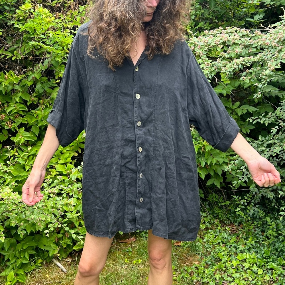 Vintage Flax black linen shirt/ dress